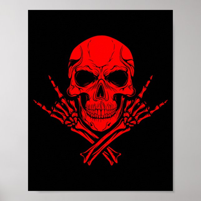 Awesome Music Skull Rocker Greeting Red Skull  Poster (Vorne)