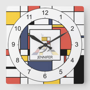 Awesome Neoplasticism Art Monogram. Letter J Quadratische Wanduhr