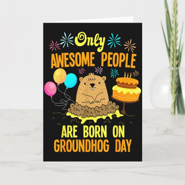 Awesome People Born On Groundhog Day Funny Anniver Karte (Vorderseite)
