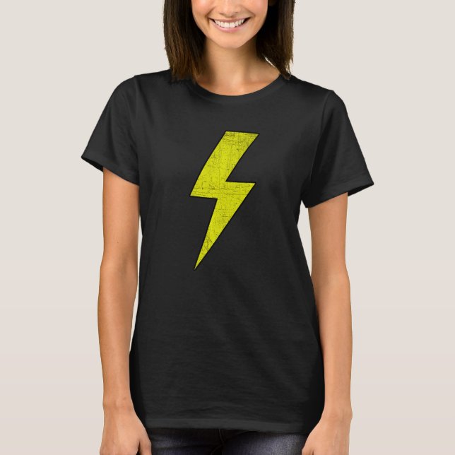 Awesome Retro Front & Back BLACK & YELLOW Lightnin T-Shirt (Vorderseite)