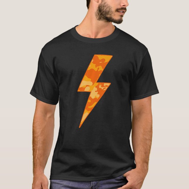Awesome Retro ORANGE FALL CAMO Lightning Bolt   T-Shirt (Vorderseite)