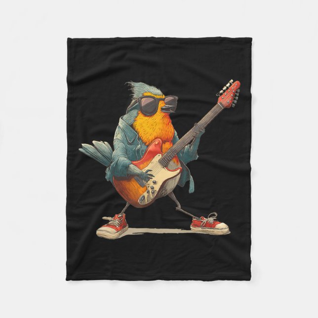 Awesome Robin Bird With Electric Guitar For Boys A Fleecedecke (Vorderseite)