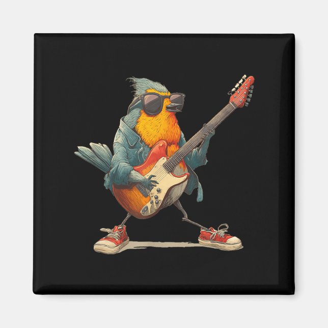 Awesome Robin Bird With Electric Guitar For Boys A Magnet (Vorne)