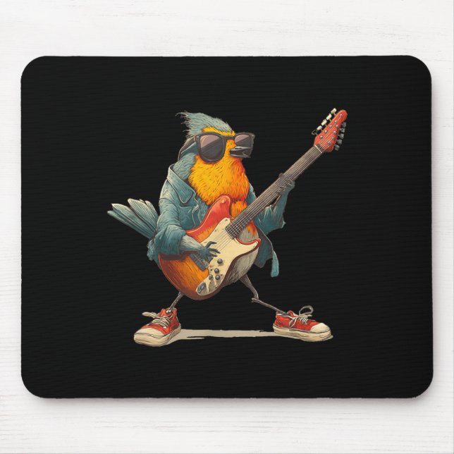 Awesome Robin Bird With Electric Guitar For Boys A Mousepad (Vorne)