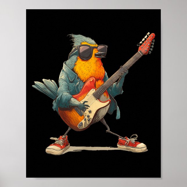 Awesome Robin Bird With Electric Guitar For Boys A Poster (Vorne)
