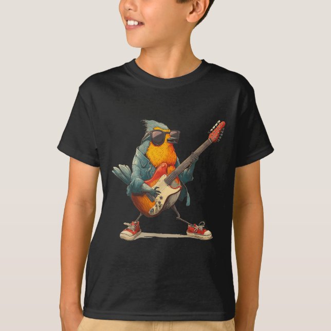 Awesome Robin Bird With Electric Guitar For Boys A T-Shirt (Vorderseite)