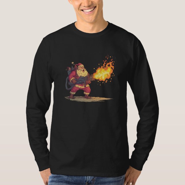 Awesome Santa Claus with Flamethrower Costume T-Shirt (Vorderseite)