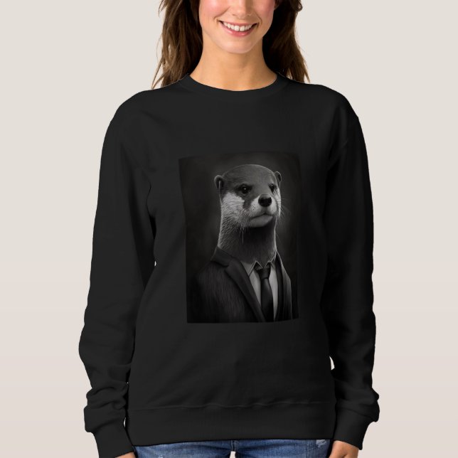Awesome Sea Otter Animal Cool Otter In Black Suit Sweatshirt (Vorderseite)