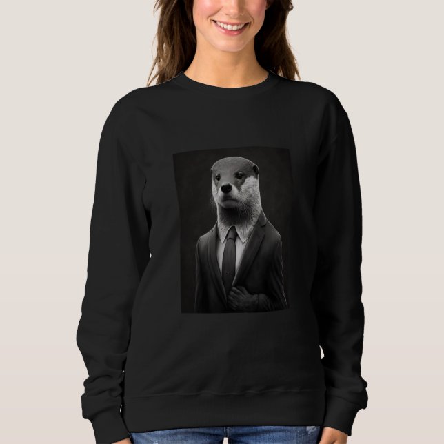 Awesome Sea Otter Animal Cool Otter In Black Suit  Sweatshirt (Vorderseite)