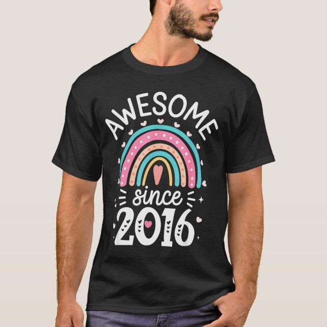 Awesome Since 2016 9th Birthday Rainbow Born In 20 T-Shirt (Vorderseite)