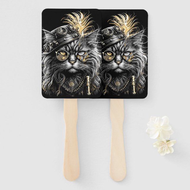 Awesome Steampunk Cat  Fächer (Vorne und Hinten)