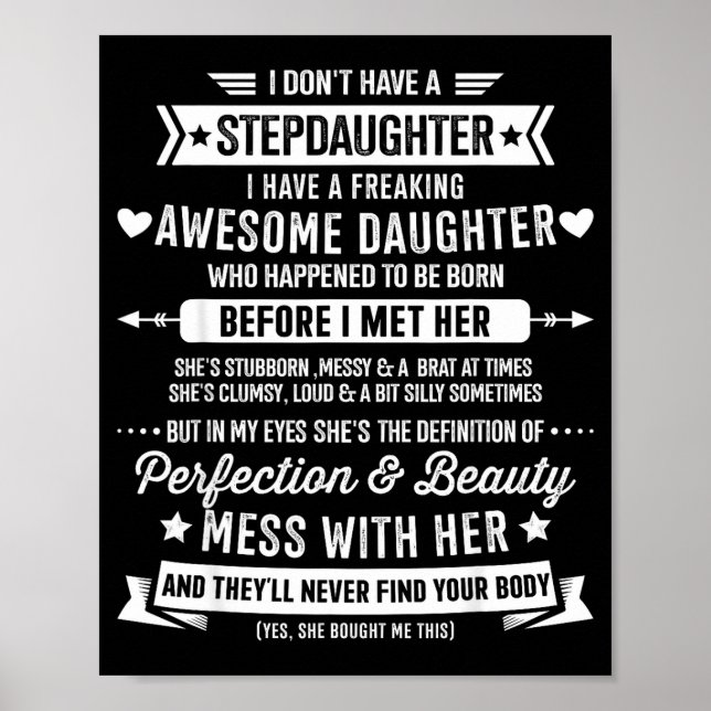 Awesome Stepdaughter For Step Bonus Dad Fathers Da Poster (Vorne)