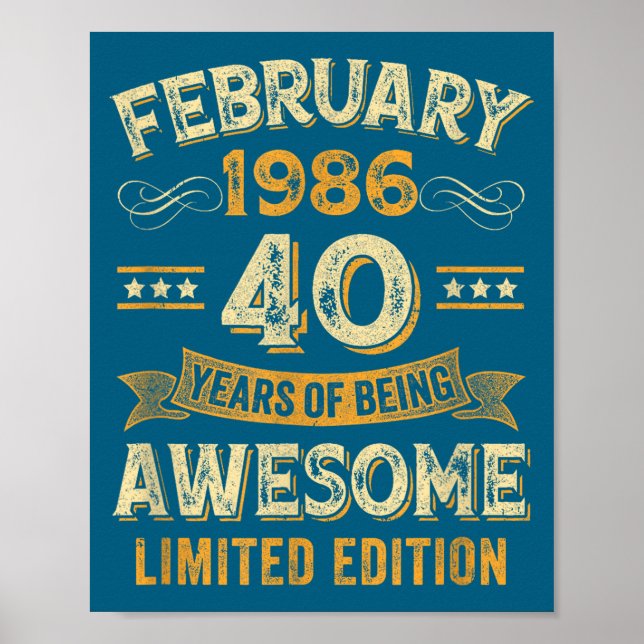 Awesome Vintage February 1986 40th Birthday  Poster (Vorne)