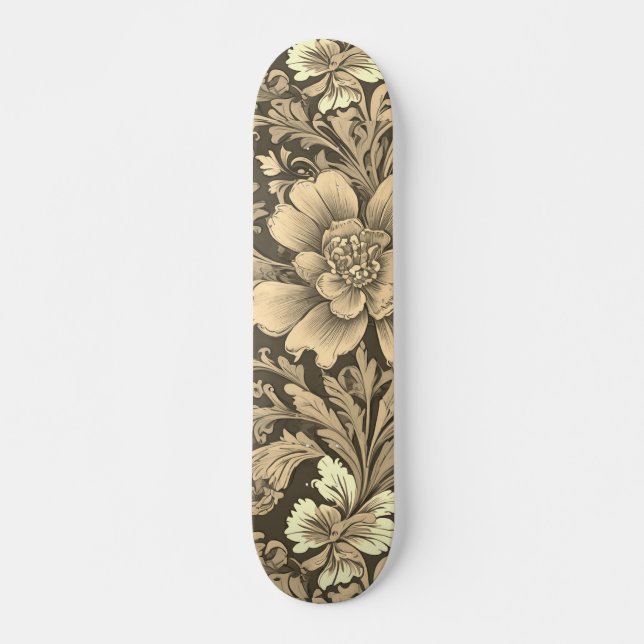 Awesome Vintage Sepia Floral Pattern  Skateboard (Vorne)