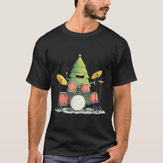 Awesome Xmas Tree With Drums For Rocking Christmas T-Shirt (Vorderseite)
