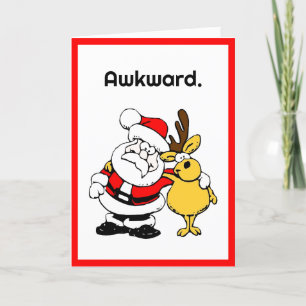 Awkward Santa Selfie, Funny Holiday Cartoon Feiertagskarte