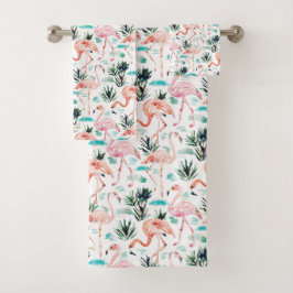 AWKWARRRD Aquarell-Rosa-Flamingos Badhandtuch Set