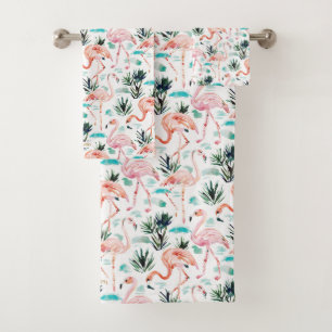 AWKWARRRD Aquarell-Rosa-Flamingos Badhandtuch Set