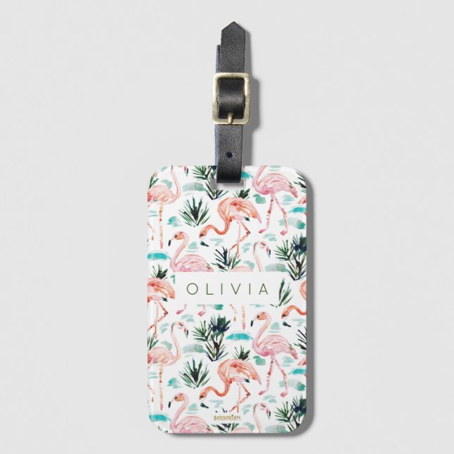 AWKWARRRD Aquarell-Rosa-Flamingos kundenspezifisch Gepäckanhänger (Vorderseite Vertikal)