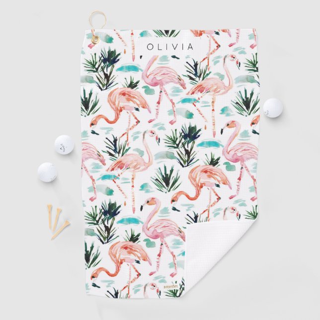 AWKWARRRD Watercolor Pink Flamingos Golfhandtuch (Insitu)