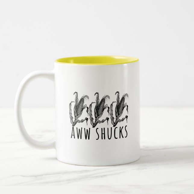 Aww Shucks Corn Husk Funny Farm Zweifarbige Tasse (Links)