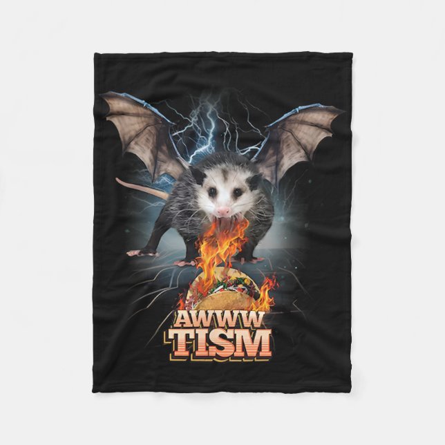 Awww Tism Funny Opossum Bat Spit Feuer Opossum Mem Fleecedecke (Vorderseite)