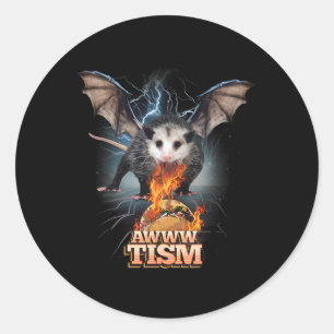 Awww Tism Funny Opossum Bat Spit Feuer Opossum Mem Runder Aufkleber