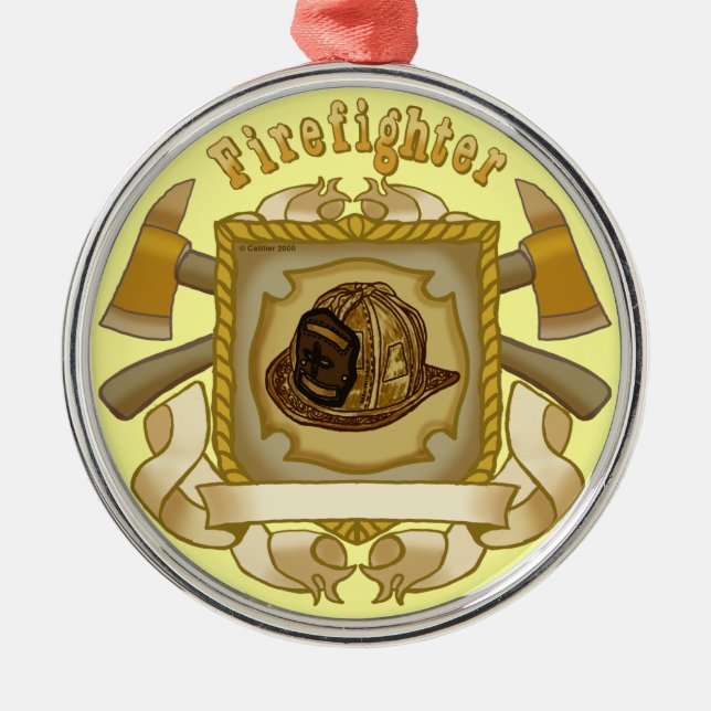 Ax Shield FireFighter Silbernes Ornament (Vorne)