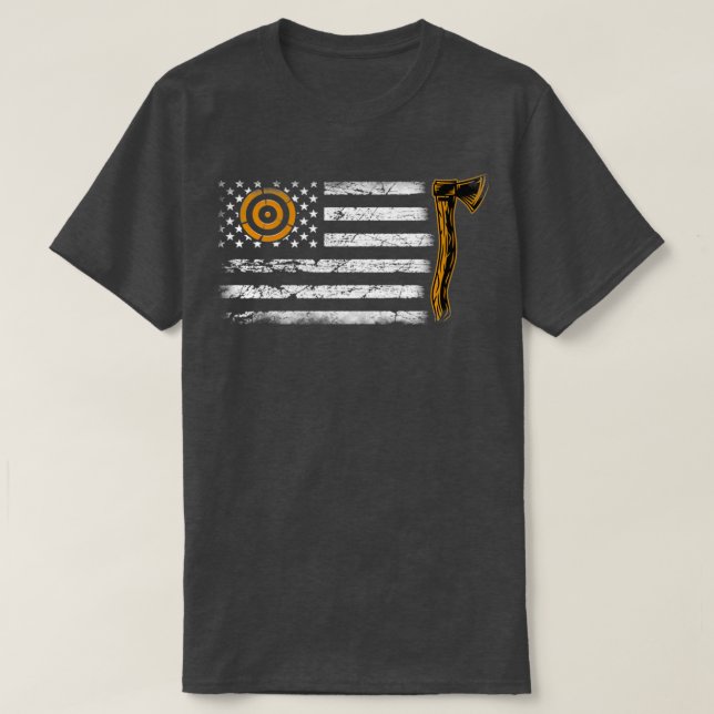 Ax Thrower gibt American Flag Hatchet Funny Ax T-Shirt (Design vorne)