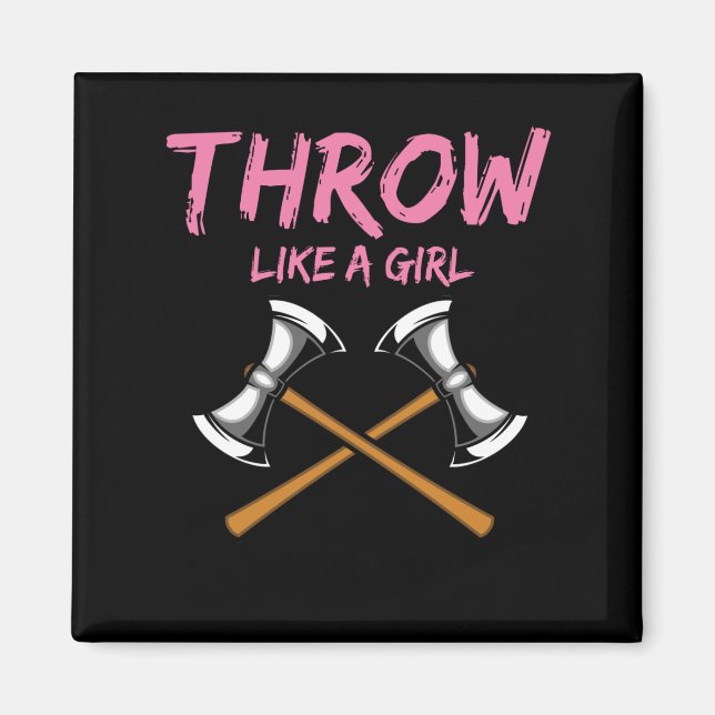 Ax Thrower Girl Woodworking Ax Throwing Magnet (Vorne)