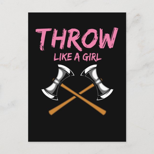 Ax Thrower Girl Woodworking Ax Throwing Postkarte (Vorderseite)
