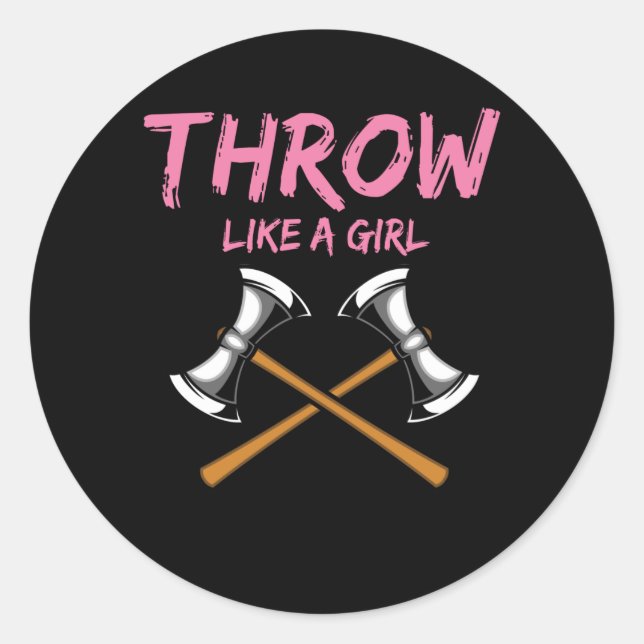 Ax Thrower Girl Woodworking Ax Throwing Runder Aufkleber (Vorderseite)