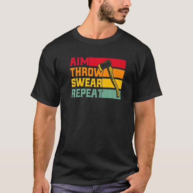 Ax Throwing Aim Throw Swear Repeat Premium T-Shirt (Vorderseite)