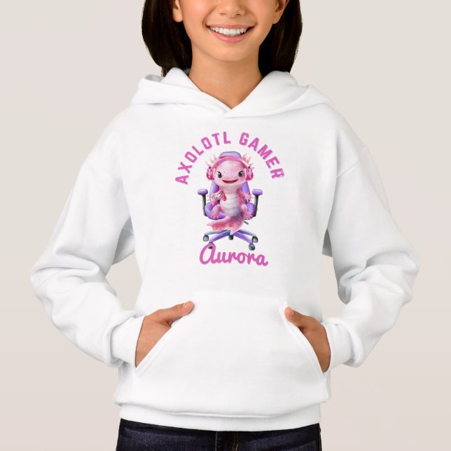 Axelotl Cozy Gamer Girl Pink Niedlich Axolotname Hoodie (Vorderseite)