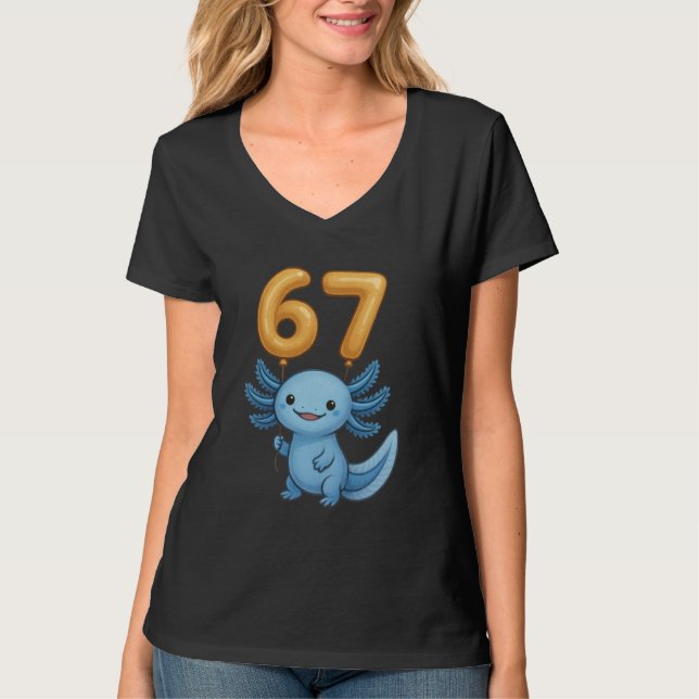 Axolotl 67 Meme Six Seven Balloon Funny Gen Alpha  T-Shirt (Vorderseite)