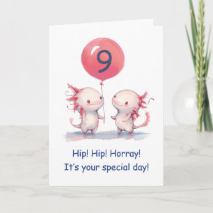 Axolotl 9. Geburtstag wünscht sich in Pink mit ein Karte