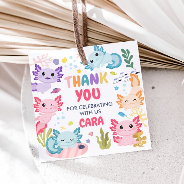 Axolotl Alotl Fun Birthday Party Square Geschenkanhänger (Axolotl Birthday Party Square Favor Tags)