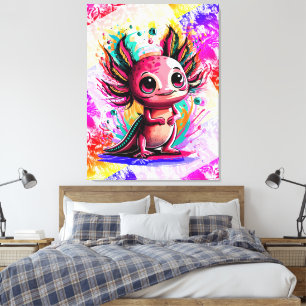 Axolotl Amphibian - farbenfrohe Niedliche Axolotl Leinwanddruck
