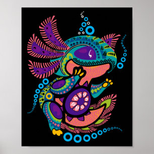 Axolotl Art Aztec Mexican Salamander Mexico Cinco Poster