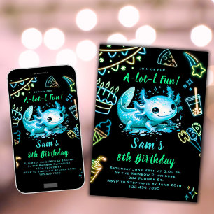 Axolotl Birthday Einladung Neon Boy Axolotl Party