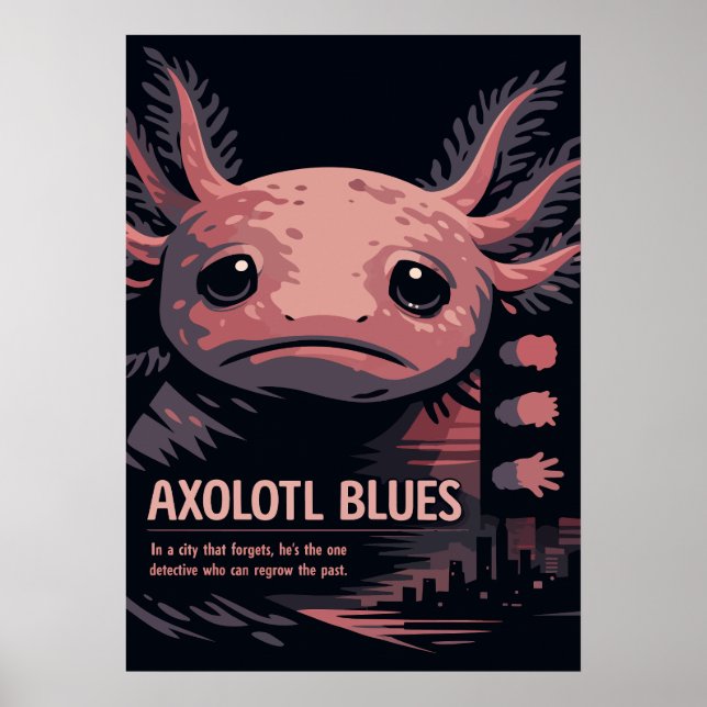 Axolotl Blues Noir Animal Art Poster (Vorne)