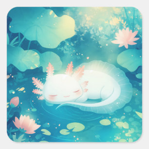 Axolotl-Blumen-Teich Serenität Quadratischer Aufkleber