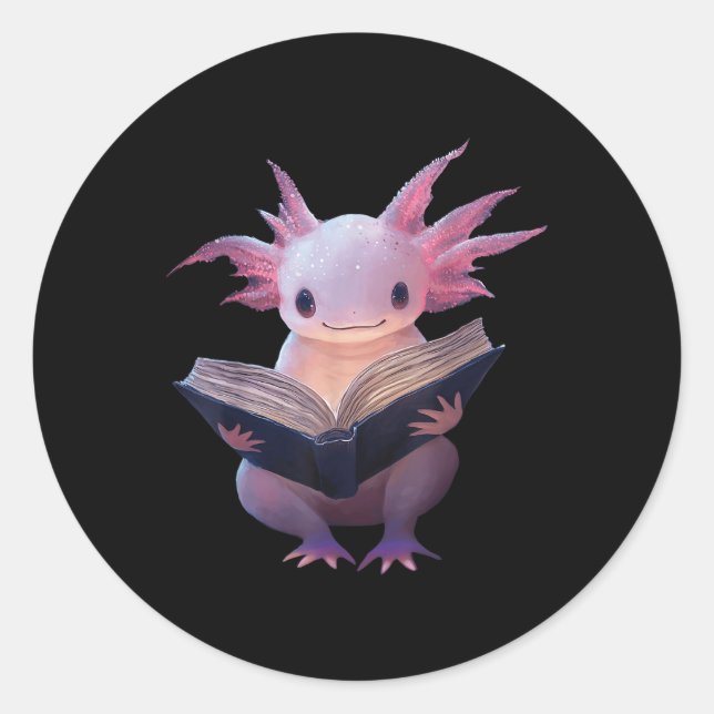 Axolotl Bookworm Lesebuch Funny Kawaii Grafik Runder Aufkleber (Vorderseite)