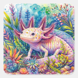 Axolotl Botanische Wasserfarbenkunst Quadratischer Aufkleber