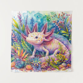 Axolotl Botanische Wasserfarbenkunst Wandteppich