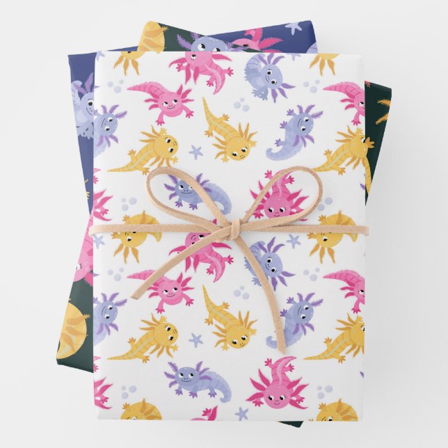 Axolotl Buntes Cartoon Geschenkpapier Set (Beispiel)