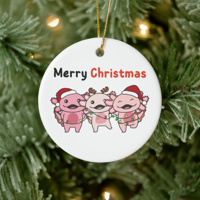 Axolotl Christmas Cute Axolotls Merry Christmas Keramik Ornament (Baum)