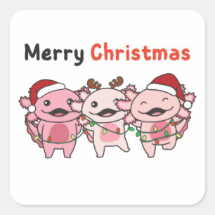 Axolotl Christmas Cute Axolotls Merry Christmas Quadratischer Aufkleber
