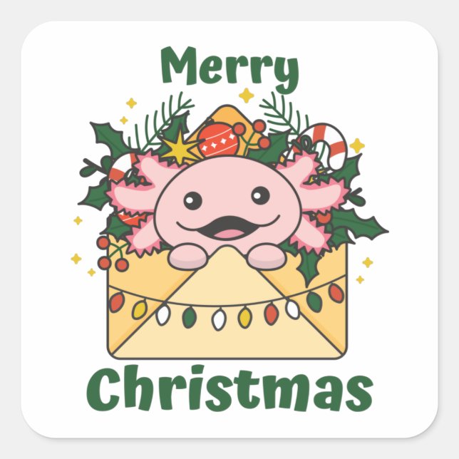 Axolotl Christmas Letter Winter Animals Axolotls Quadratischer Aufkleber (Vorderseite)