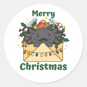 Axolotl Christmas Letter Winter Animals Axolotls Runder Aufkleber